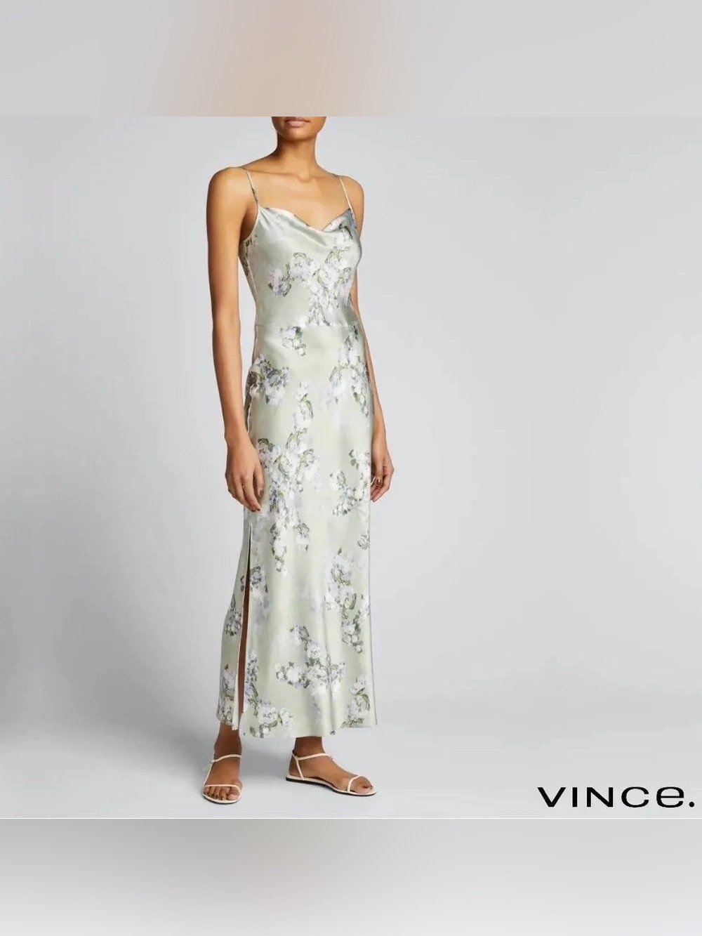 NWOT Vince Pale Green Floral Satin Slip Dress